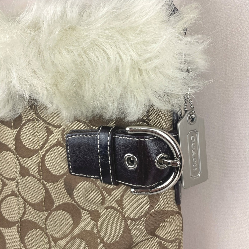 Vintage Y2K COACH Signature Shearling Fur Canvas Monogram Logo Bag 8K47 Dust Bag - Picture 7 of 9